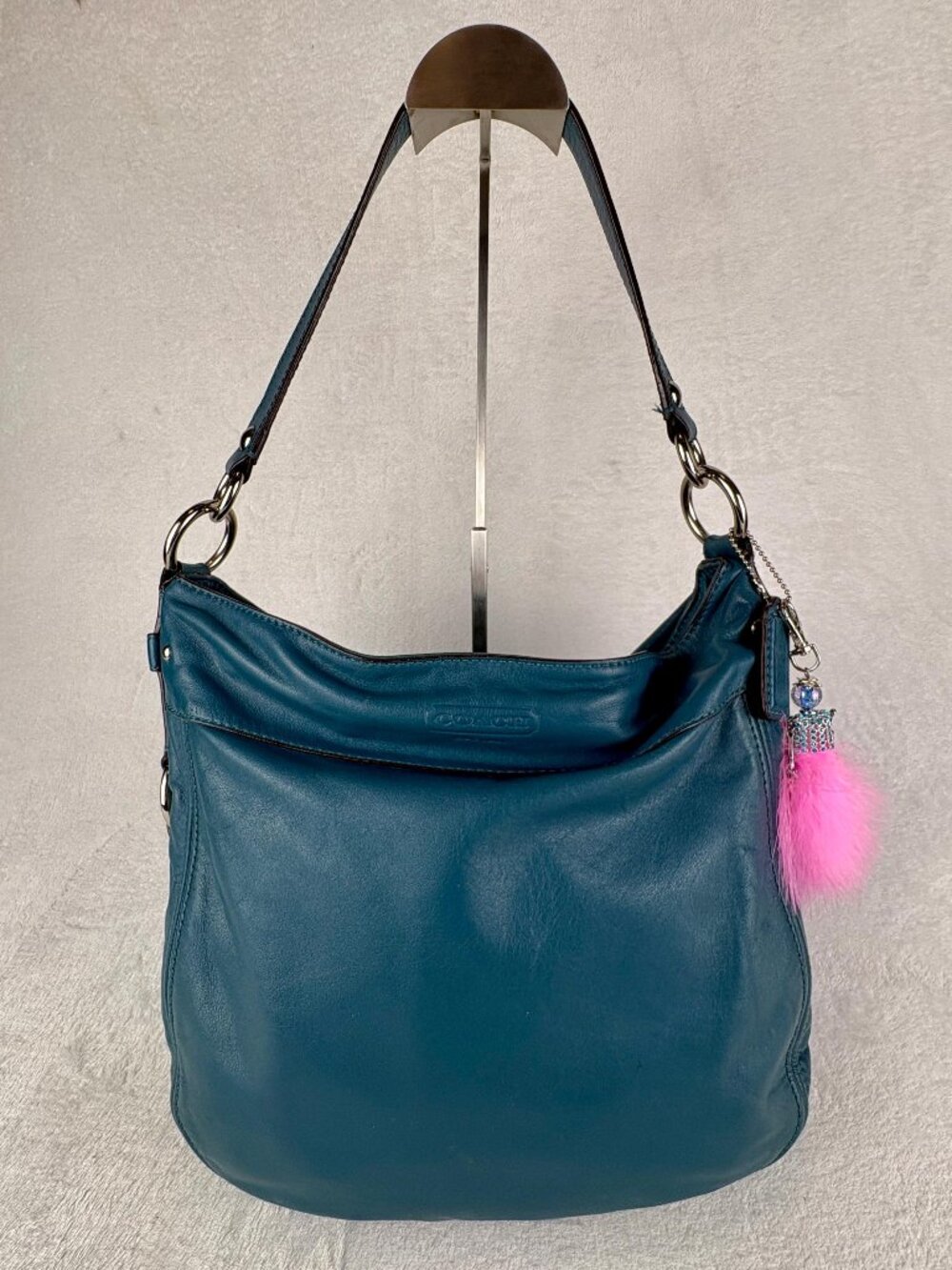 Coach Zoe Hobo in Teal Blue Glovetanned Leather and Charm